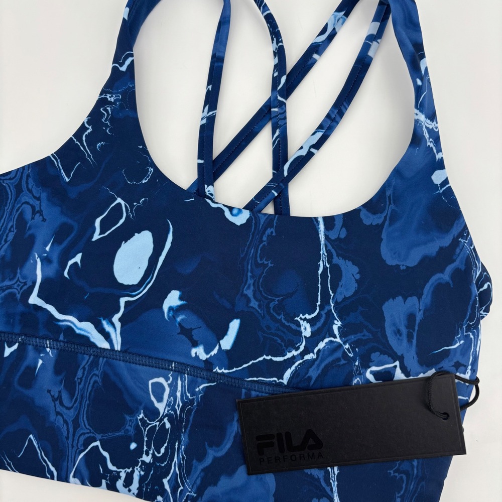 Fila Performa Uplift Sports Bra Womens XS Blue Marble NWT Cross Back FW11A513
